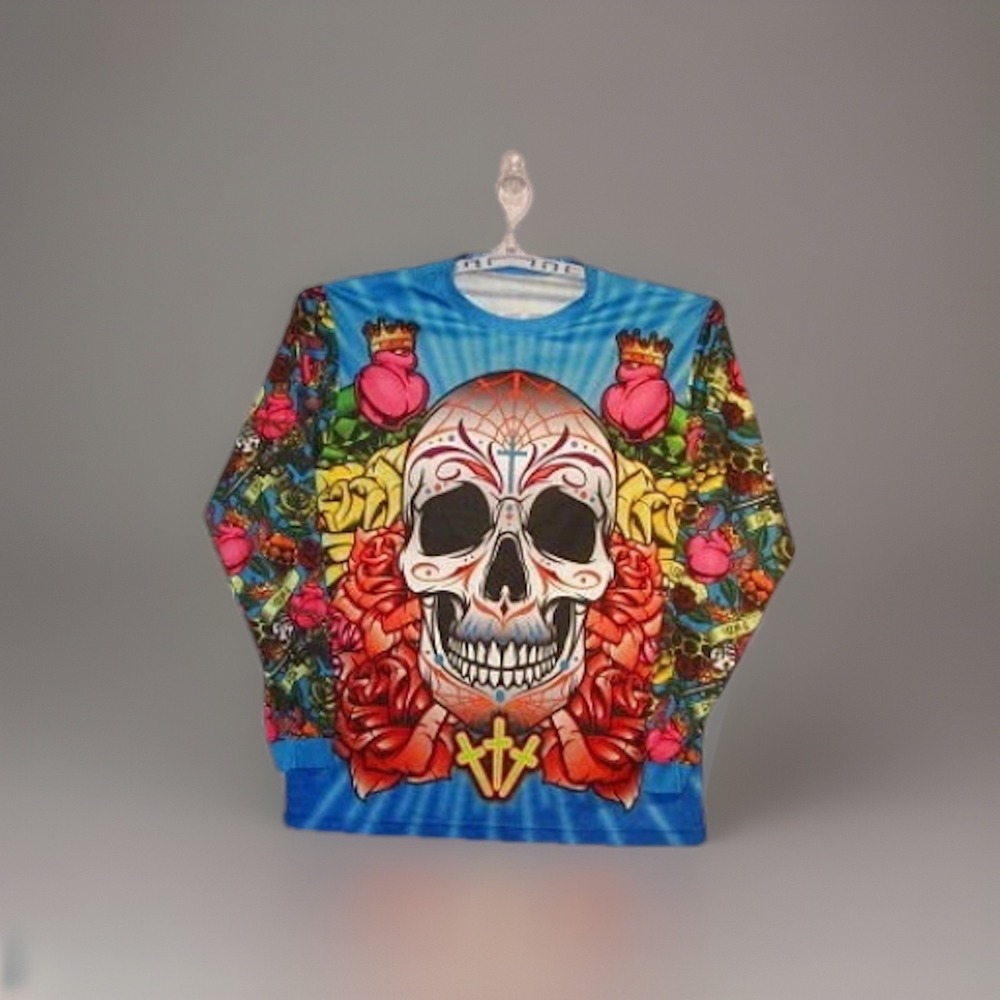Skull T-Shirt Men's Size L All Over Print Familia Streetwear Hip Hop Goth NEW